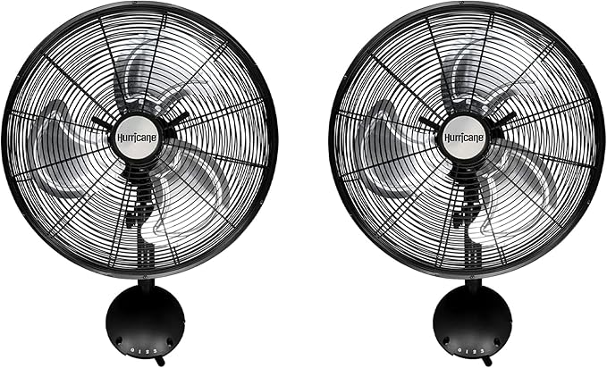 Hurricane 16 Inch Pro High Velocity Corded Electric Classic Oscillating Wall Mount Fan with 3 Speed Settings for Air Circulation, Black (2 Pack)