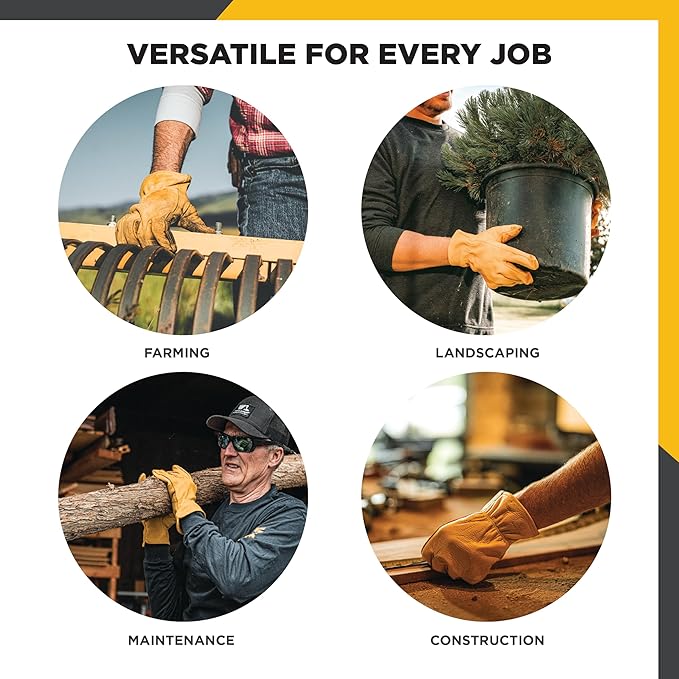 Wells Lamont Leather Work Gloves for Men – Grain Cowhide, Reinforced Palm – Ideal for Construction, Farming, Ranching – Ergonomic Fit, Keystone Thumb, Elasticized Wrist – Saddletan, Large (1129L)