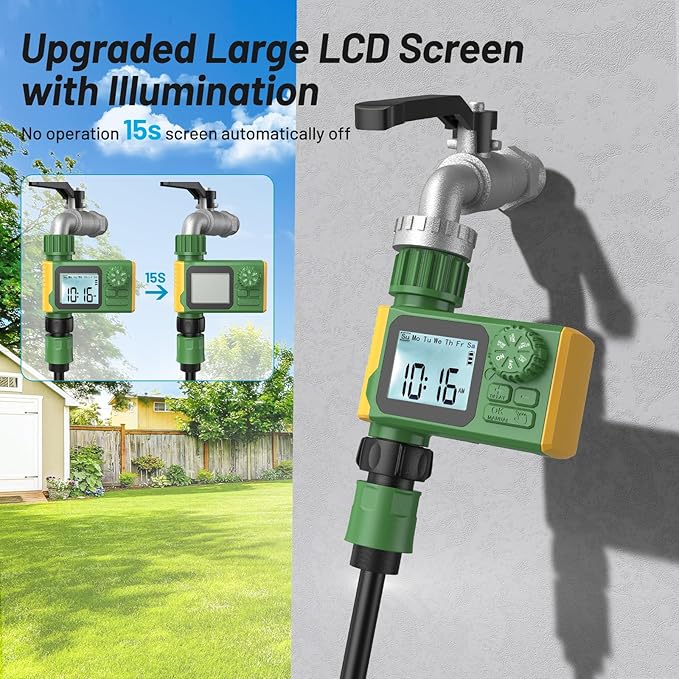 Sprinkler Timer, Hoses Timer for Watering, Water Scheduling Device for Tube Programmable with Auto/Manual/Rain-Delay Watering System, Water Hoses Timers for Yard, Lawn, Pool (Green)