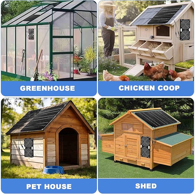Solar Powered Fan, 30W Large Solar Fan Exhaust Dual Exhaust Fan, Equipped with Two IPX7 Waterproof Fans, Suitable for air Ventilation & Circulation in Chicken Coops, Greenhouses, Sheds, Pet Houses
