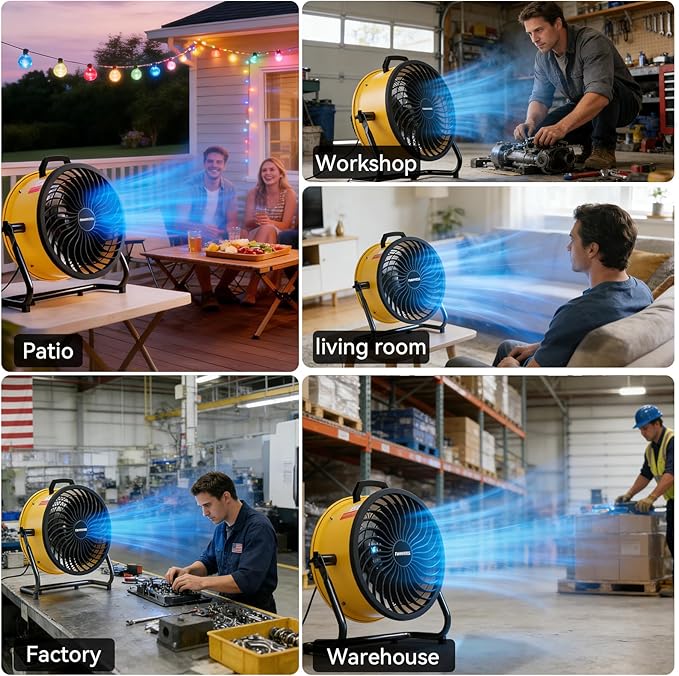 16 Inch High Velocity Floor Fan 3000 CFM Heavy Duty Metal Fan with 360° Tilt & Wall Mount Bracket - 3-Speed Portable Shop Fan for Garage, Patio, Workshop & Gym - UL Safety Listed