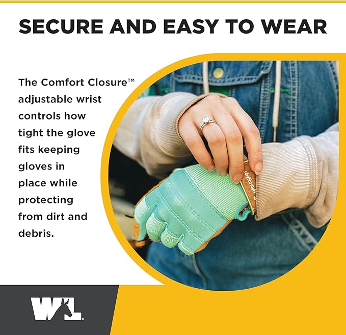 Wells Lamont Women's HydraHyde Leather Hybrid Gloves – Water-Resistant, Durable Cowhide Palm, Spandex Stretch Back – Ideal Landscaping/Farming/Gardening Gloves – Adjustable Wrist (3250S) (Pack of 2)