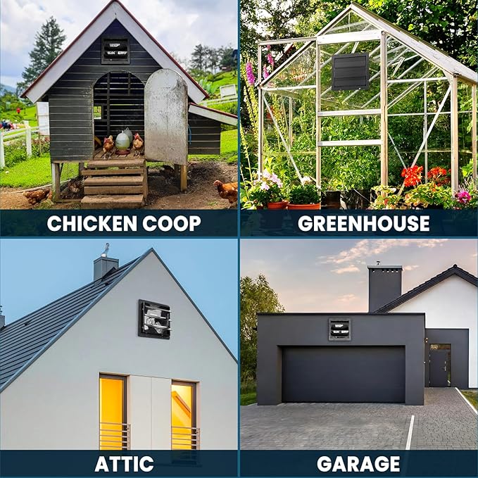HG Power 16 Inch Attic Fan with Speed Controller, 1681 CFM Shutter Exhaust Fan with EC Motor, Wall Mounted Greenhouse Fan for Shed, Basement, Gable, Chicken Coop Ventilation Use, Black