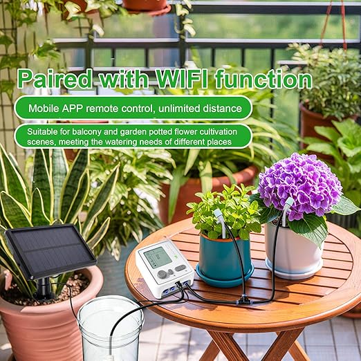 Fabater Solar Drip Irrigation Kit, WiFis Smart Automatic Watering System with Mobile APP Control and Solar Charging for Balcony Garden and Indoor Outdoor Plants