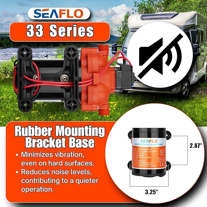 SEAFLO 33 Series DC Diaphragm Pump – 4-Year Warranty! 12V, 3.0 GPM, 45 PSI, Self-Priming, Run Dry Safe, Built-In Pressure Switch | Ideal for Marine, RV, and Water Systems