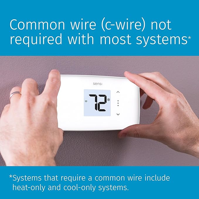 Sensi Lite Smart Thermostat, Programmable, WiFi, Easy DIY, Works With Alexa, ENERGY STAR Certified, ST25W, Most Systems C-Wire Not Required, C-Wire needed with Heat/Cool Only & Heat Pump System -White