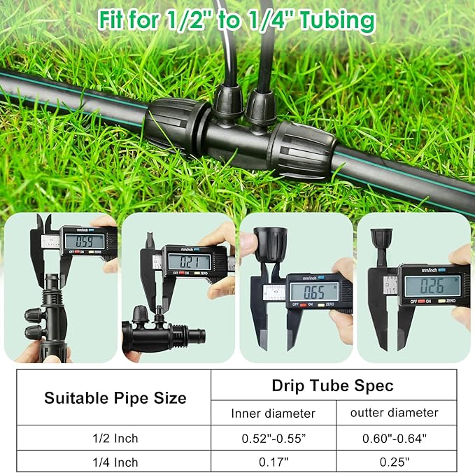 JAYEE Drip Irrigation Fittings Kit for 1/2 Inch Tubing, 22 Pcs Drip Line Parts Locked Nut for Sprinkler System - 3 Tee, 3 Coupling, 3 Elbow, 3 End Closure Plug, 2 Switch Valve, 8 Reducing Connectors
