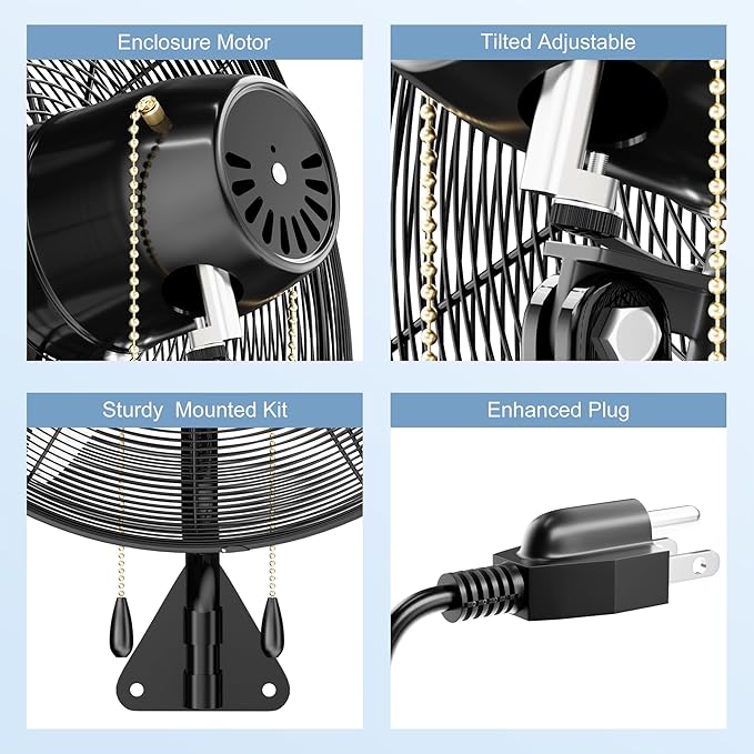 MEPTY 26" Wall Mount Fan, Heavy Duty Industrial Wall Fan, High Velocity Oscillating Fans with 3 Speeds for Patio, Shop, Greenhouse, Garage, Commercial, Household use