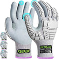 Kebada Impact Protection Gloves, ANSI A2 Cut Resistant Work Gloves with Grip, Touchscreen, Sandy Nitrile Coated