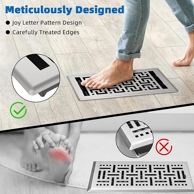 Floor Register 6x10-6 Pack Floor Vent Covers Heavy Duty Walkable Steel Floor Vents Adjustable Decorative Vent Covers for Home Floor Sidewall Office or Ceiling Vent
