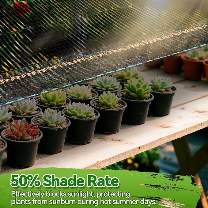 Bigmeta Cuttable Shade Cloth for Garden - 50% UV-Resistant Mesh Tarp with Rope, Black Sun Cover Net for Patio Greenhouse Raised Beds Plants (6.5x10FT)