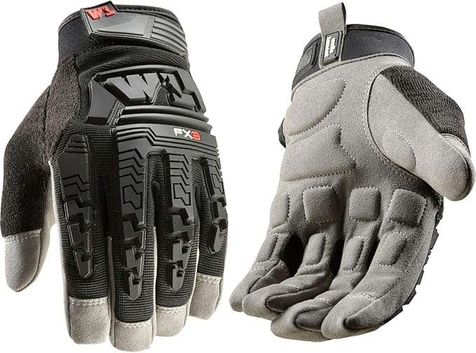 Wells Lamont FX3 Extreme Dexterity Impact Protection Work Gloves – Heavy Duty Construction Gloves for Men – Synthetic Leather, D3O Technology, TPR Knuckle Padding, Adjustable Fit – Black - XXL