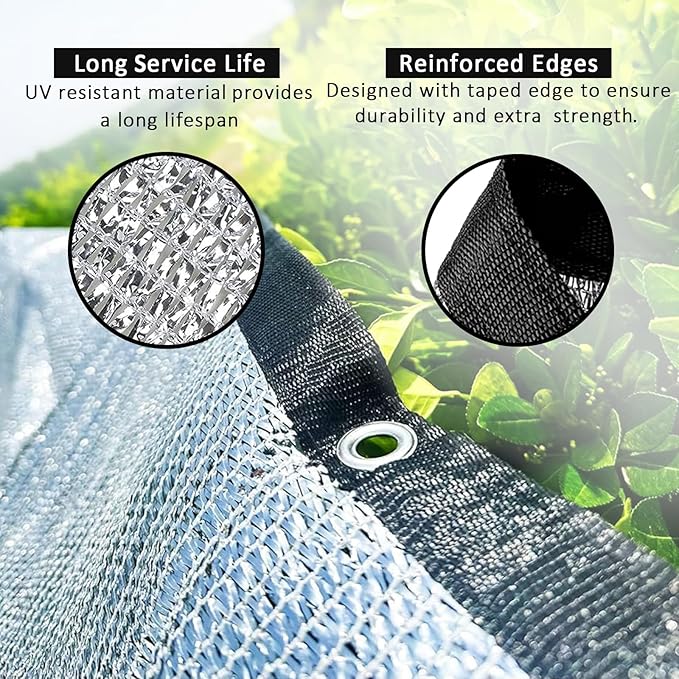 90% Aluminet Shade Cloth 6.5ft x 10ft - Heavy Duty Aluminum Shade Cloth with Grommets, Reflective Sun Block Shade Net for Greenhouse, Plants, Dog Kennel, Car Cover, Patio, Garden (Silver)