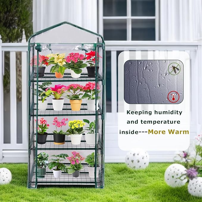 Purlyu Mini Greenhouse for Indoor Outdoor, Plant Green House 4-Tier Rack Stand Portable Greenhouses with Durable PVC Cover for Seedling, 2.5x1.6x5.2 FT,Ideal Gardening Gifts for Women Men(PLGH704P)