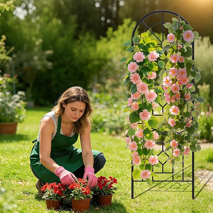 Garden Trellis for Climbing Plants, 3 Pack 38"Wx 64.6"H Rustproof Flower Trellis with Black Coating, Outdoor Climbing Rose Trellis Cucumbers Support for Courtyards Lawns (Black-Linear Shape, 3 Pieces)