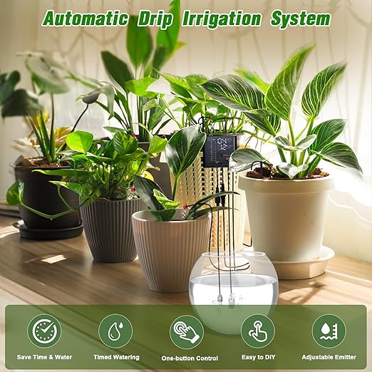 Automatic Plant Waterer Indoor, Drip Irrigation System for Potted Plants, Vacation Plant Self Watering Device, Drip Timer Auto Watering for Housplants, Garden, Greenhouse (15 Pots, Adjustable Dripper)