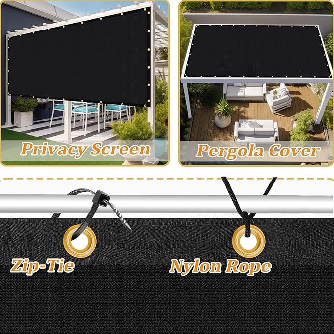 Shade&Beyond Customized Size 9' X 16' Shade Cloth with Grommets, 90% UV Protection UV Protection Mesh Tarp Sun Screens for Patio GN04, Black