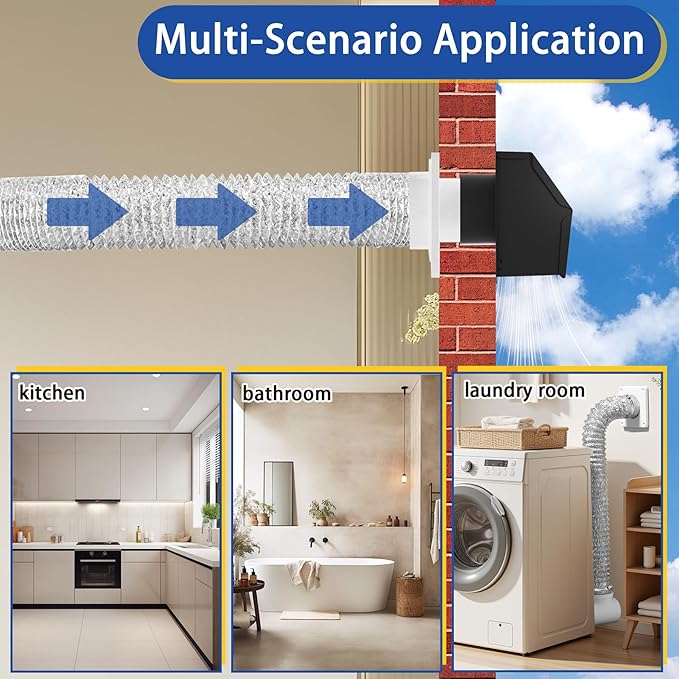 4" Dryer Vent Kit with Hose, Duct Connector and Wall Plate, 90 Degree Dryer Vent Elbow, 4Inch Dryer Vent cover Connector Wall Ducting Kit for Bathroom Exhaust Fans Air Circulation