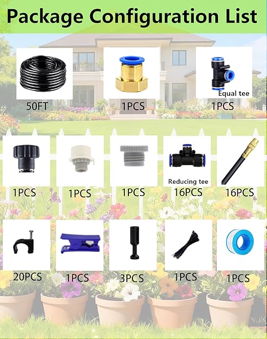 Drip Irrigation System,Automatic Garden Watering System,360° Adjustable Spray Sprinkler Kit, Easy Installation No Tools, Fine Mist Watering forGarden,Patio,Potted Plants,Courtyard Watering System