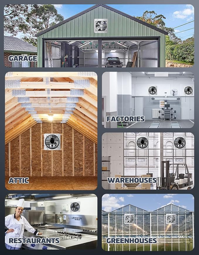 iLIVING 12" Wall Mounted Shutter Exhaust Thermostat Control-3 Speeds Vent Fan For Home Attic, Shed, or Garage Ventilation, 960 CFM, 1200 SQF Coverage Area, Variable, Silver