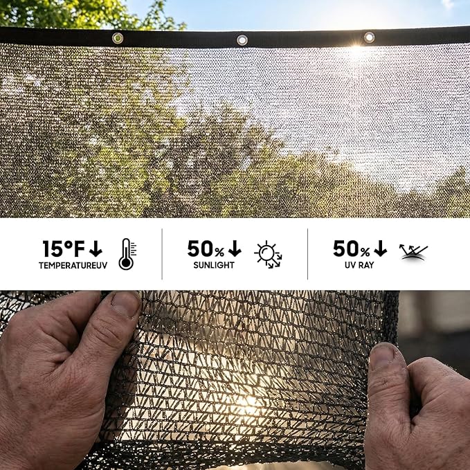 ShadeMart 50% Shade Cloth for Plant, Black 7FT x 46FT Custom Size Outdoor Shade Tarp, Shade Cover with Upgrade Grommets and Zip Ties, Netting Sunblock Net for Vegetables Flower Garden Greenhouse.