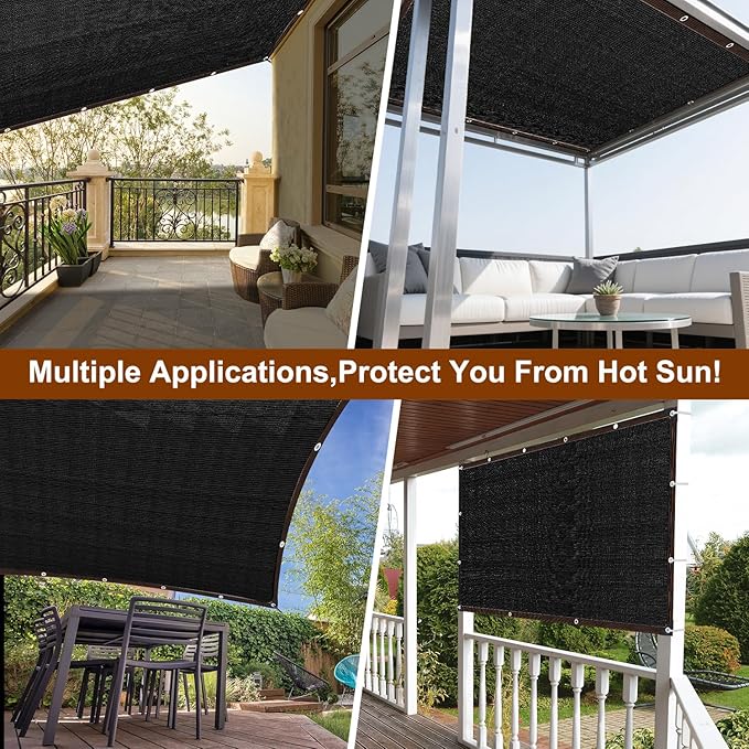 Shade Cloth for Garden, 90% Sun Shade Mesh Tarp with Grommets, 5 FT x 5 FT Shade Cloth for Plants Greenhouse - Sunblock Net for Chicken Coop Cover - Sun Screens for Patio, Garden -Black
