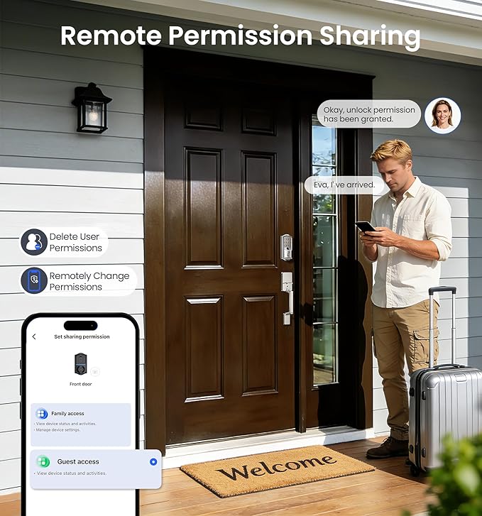 Veise VE027 Built-in Wi-Fi Smart Lock, Fingerprint Keyless Entry Front Door Lock, App Remote & Voice Control, No Hub Needed, Touchscreen Keypad Deadbolt, IP65 Waterproof, BHMA Grade 3, Satin Nickel