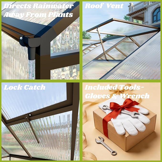 8x8 FT Greenhouses for Outdoors, Polycarbonate Greenhouse with PC Panels, Greenhouses for Outdoors for Yard, Garden, Hobby, Charcoal Black