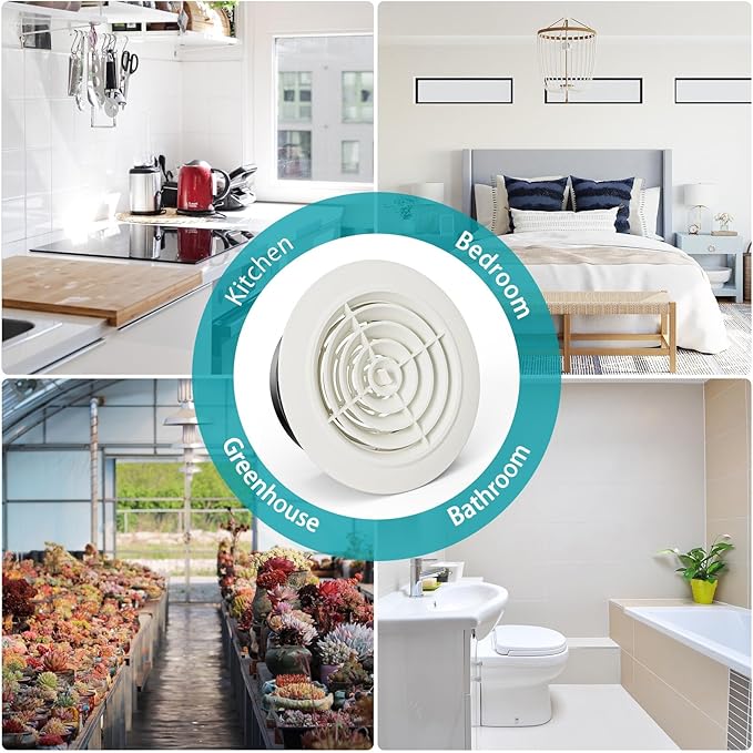 6 Inch Air Vent Cover, HG Power 2-Pack Adjustable ABS Louver Grille Cover, Round Exhaust Vent Fit for Bathroom Office Kitchen Ventilation, Opening Size 5.66"