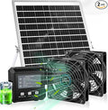 Solar-Powered Exhaust Fan with Battery & Smart Sensing – 25W Solar Panel, 2 * 4.7" Fans, 3 Modes, IP65 Waterproof | Ideal for Chicken Coop, Dog House, Shed, Greenhouse, Outside