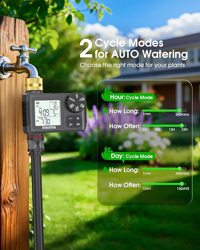 Sprinkler Timer with Brass Inlet & Outlet, Water Timer for Garden Hose with Auto/Manual/Rain Delay Mode, Easy Setup Hose Timers for Lawn, Garden, Vacation Watering,1 Outlet