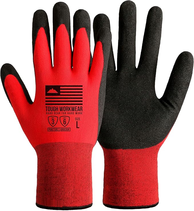 Tough Workwear Winter Work Gloves - Men & Women - Cold Weather - Fleece Lined - Red