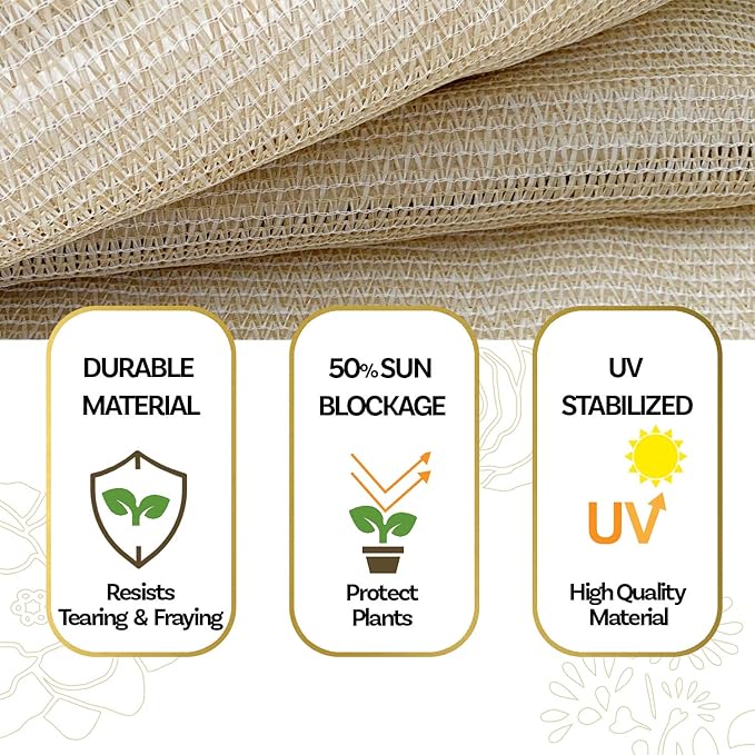HDPE 50% Sun Block Plant Shade - Garden Shade Cloth Netting Mesh - Beige (3' x 6')