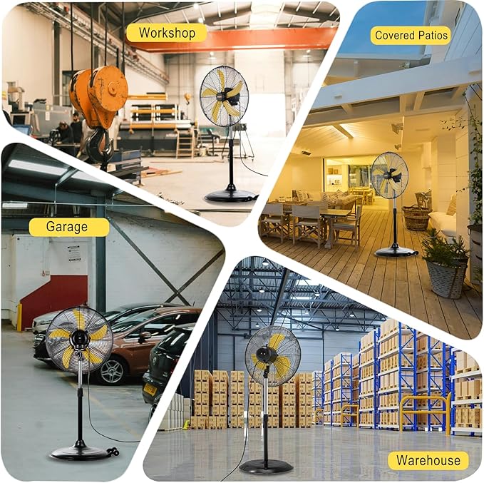 HiCFM 20" Industrial Pedestal Fan Oscillating, 5200 CFM Industrial Fans Heavy Duty with 3 Speed, Stand up Fans with Poweful Motor, UL Listed for Commercial Workshops Warehouse Garage