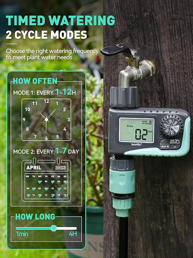 RAINPOINT Sprinkler Timer, Programmable Water Timer for Garden Hose, Outdoor Soaker Hose Timed with Rain Delay/Manual/Automatic Watering System, Digital Irrigation Timed for Yard, Lawn, 2 Pack
