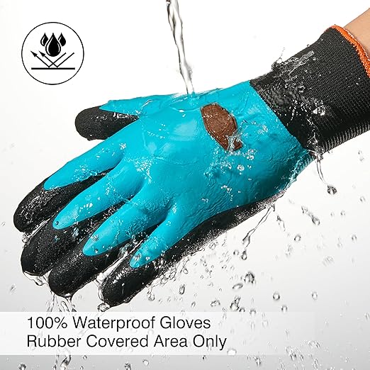 COOLJOB Waterproof Winter Freezer Gloves for Working Gardening Fishing Construction Worker, Double Coated Rubber for Warehouse Cold Refrigeration House, 1 Pair Small Blue