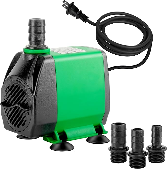 Simple Deluxe 10ft High Lift 800GPH 24W Submersible Pump (3000L/H) with 3 Size Nozzles for Fish Tank, Pond, Aquarium, Statuary, Hydroponics, Fountain, Green