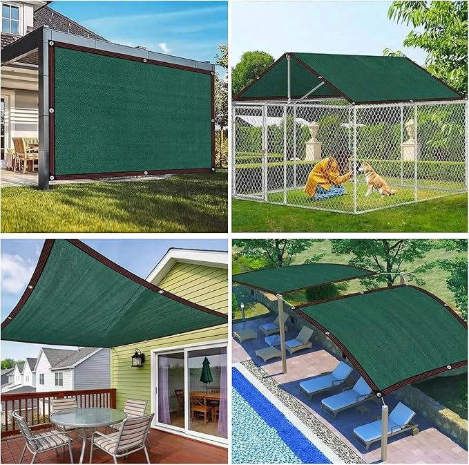 90% Sun Shade Cloth 9X 47 FT, Sunblock Shade Net for Patios, Gardens, Backyards, Durable HDPE Fabric with Aluminum Grommets, Easy to Install Dark Green