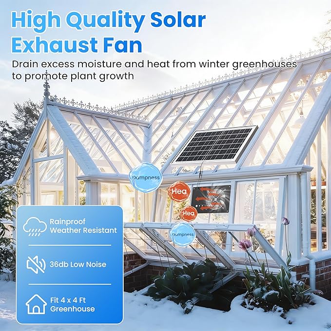 Solar Fan for Chicken Coop with Battery and Timer, 25W 15000 mAh Solar Powered Exhaust Fan for Greenhouse, Outdoor, Shed, Vent, Doghouses, Windows, RV, High Wind Speed, Rainproof