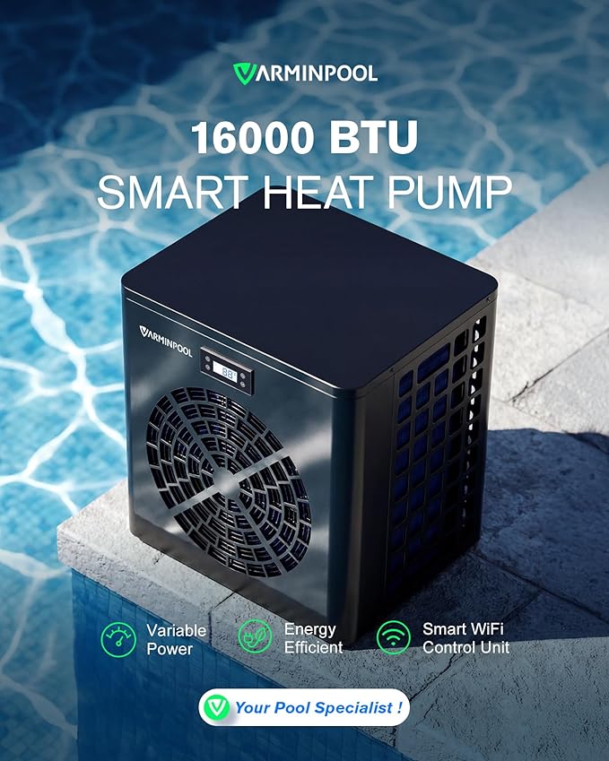 16000BTU Pool Heat Pump for Above Ground Pools, Electric Pool Heater for 5000 Gallons, WiFi Control, Energy-Saving Smart Inverter, Titanium Heat Exchanger, 110V