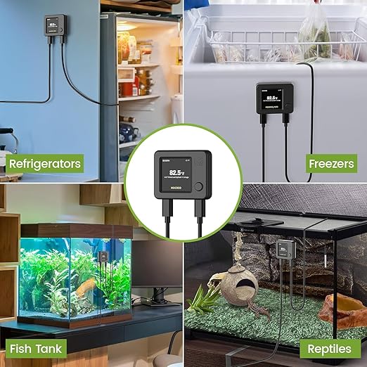 WiFi Refrigerator Thermometer 2 Pack, Freezer Alarm with App & Email Alerts, 2 Years Data Export, Smart Temperature Sensors for Home, Fish Tanks, Hot Tubs