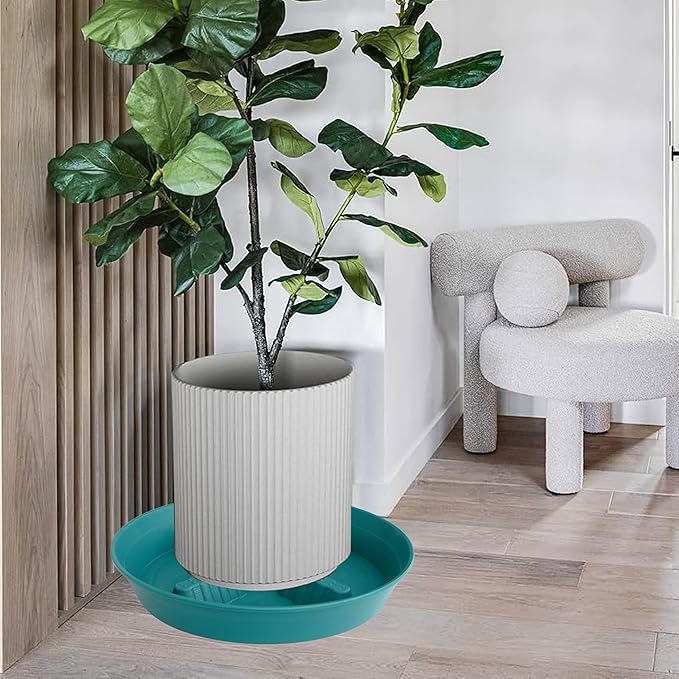 4 Pack Plant Saucer 14 inch, Plastic Plant Saucers for Indoors, Raised Middle Plant Trays for Pots, Water Tray for Plants, Plant Stand Water Catcher Tray, Pot Saucers for Plants