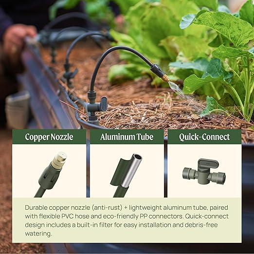 Vego Garden Irrigation Kit - Drip Irrigation System for Raised Garden Beds, Efficient Watering Solution for Vegetables, Flowers, and Plants, Easy DIY Installation (M)