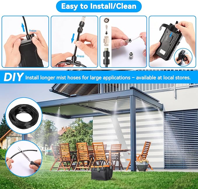 Ausic Portable Misting Systems, Outdoor Water Cooling Misters Set with 6000mAh Water Pump, 20L Bucket, 26FT (8M) Hose, 10*Clips/Ties for Sports/Patio/Umbrella/Pasture/Greenhouse/Canopy/Camping