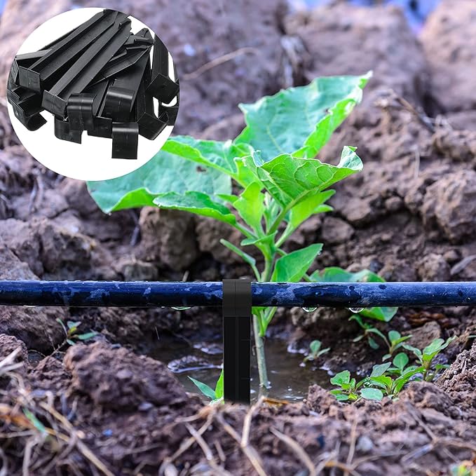 Honoson 30 Pack 1/2 Inch Irrigation Tubing Hold Down Anchor Stakes, 0.87 x 4.33 Inch Drip Tubing Stakes with 50 Pcs 1/4" Adjustable Irrigation Drippers Sprinklers for Garden Patio Lawn Hoses(Red)