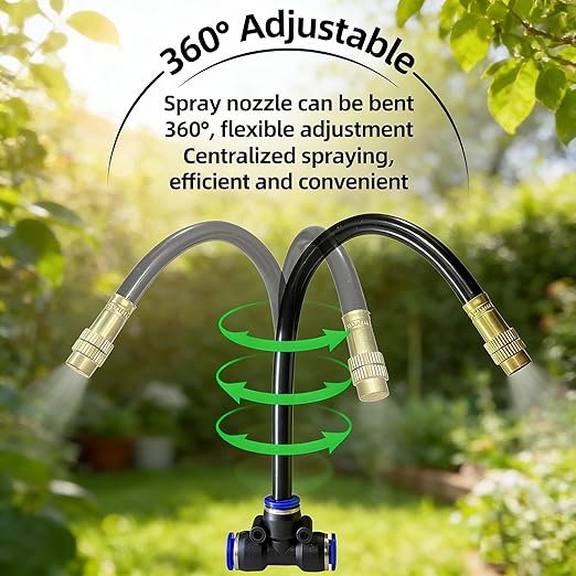 Drip Irrigation System for Garden - 40 Ft Drip Irrigation Kit with 13 360°Adjustable Copper Nozzles Hose, Automatic Atomizing Plant Watering Sprinkler System for Yard, Lawn, Greenhouse, Potted