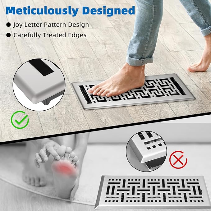 Floor Register 4x14 Inches - 3 Pack Heavy Duty Walkable Steel Floor Vents Easy Adjust Air Supply Lever Decorative Floor Vent Covers for Home Floor/Room/Sidewalk