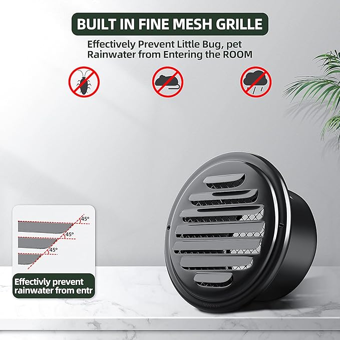 4inch 304 Stainless Steel Air Vents Cover, piiyoosnn Louvered Grille Cover Vent Flat Ducting Air Vent Wall Inlet with Built-in a Fly Screen Mesh for HVAC Ventilation