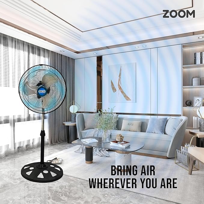 ZOOM 12 Inch 360 Degree Oscillation Pedestal Dormroom Fan 1 pack with 2in1 USB/Luggage Lock, Black Silver, 3 Speed, Adjustable Height, for Dorms, Bedroom, Livingroom, Garage