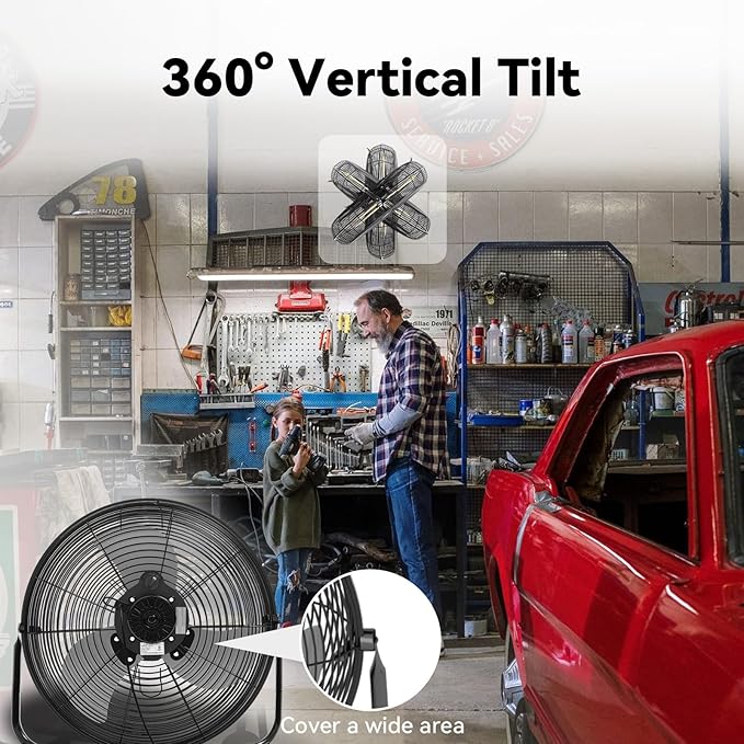 2PCS 18 Inch Heavy Duty Floor Fan Pro Series - 3200 CFM 3 Speed High Velocity Metal Floor Fan, Industrial Fan 360° Tilt for Commercial, Warehouse, Patio, Shop, Garage, Barn UL Safety Listed